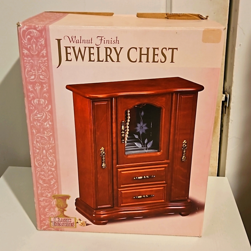 Classic Treasures Walnut Finish Jewelry Chest